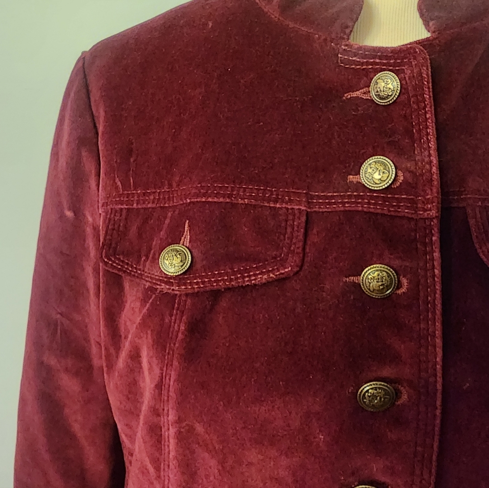 Gadzooks Burgundy Velvet Women's Blazer Military Jacket Size Large - Picture 4 of 11